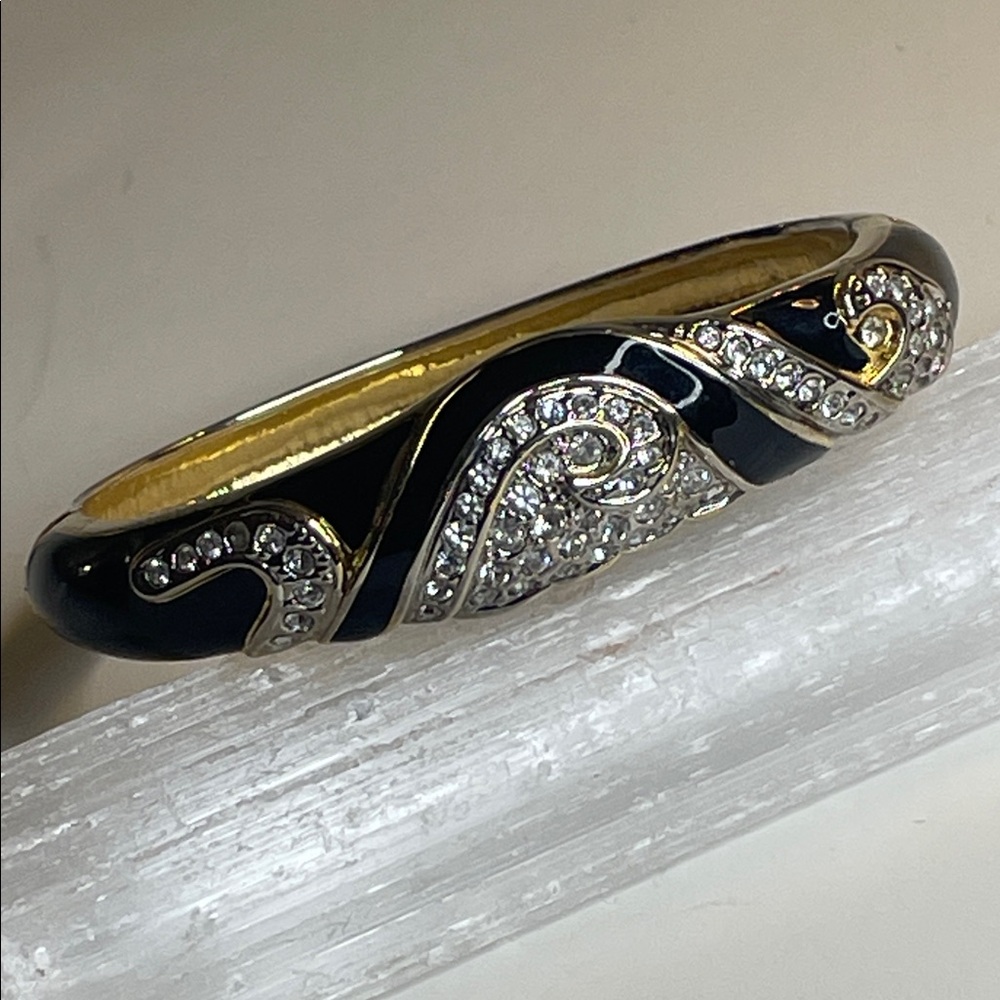 Vintage Gold Tone Enamel Rhinestones Designer Bracelet
